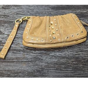 Nardelli Women's Made In Italy Tan Soft Leather Metal Studded Clutch Purse